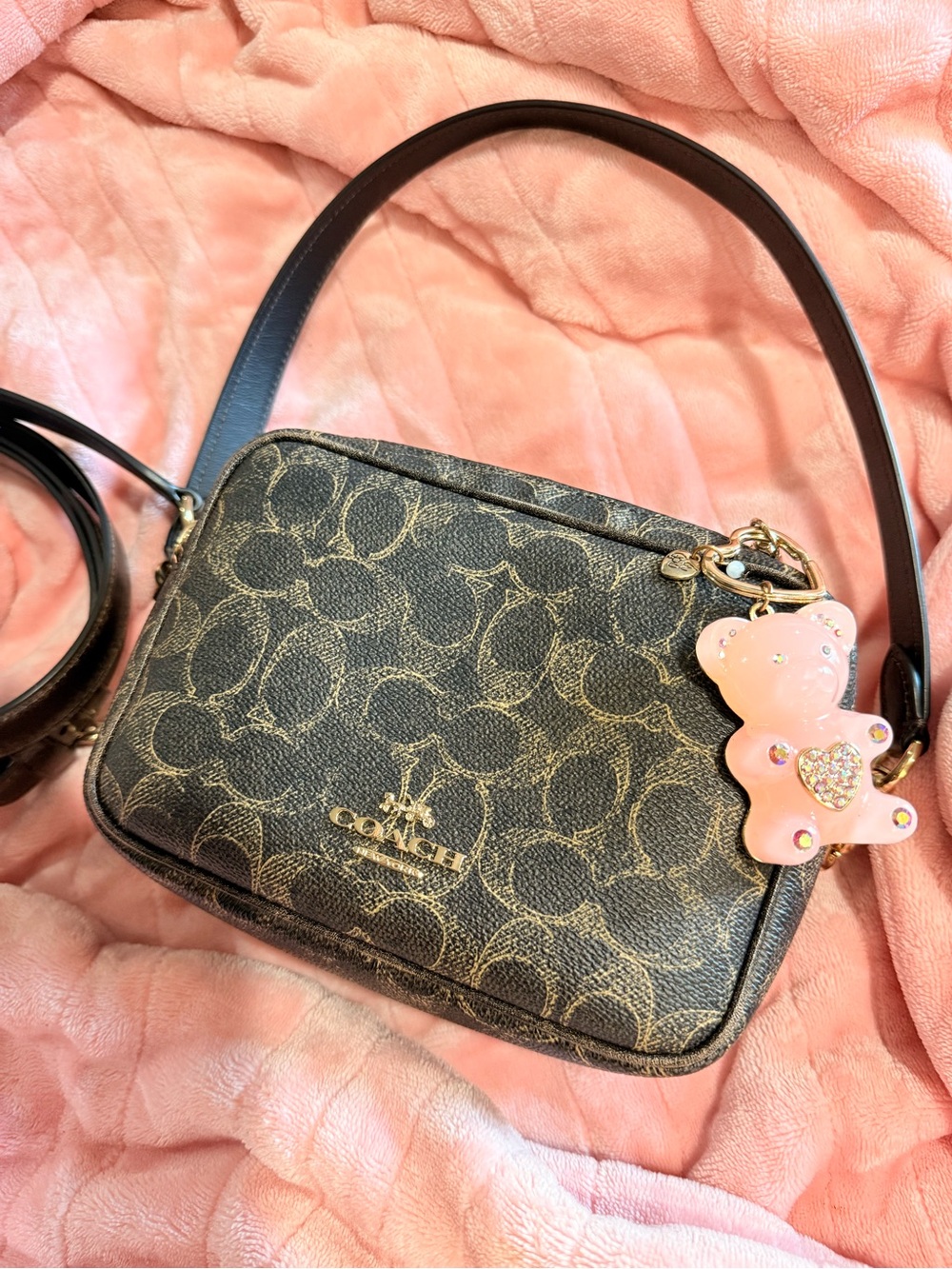 Coach Mini Carey Signature Canvas Crossbody / Shoulder Bag with Gold Hardware